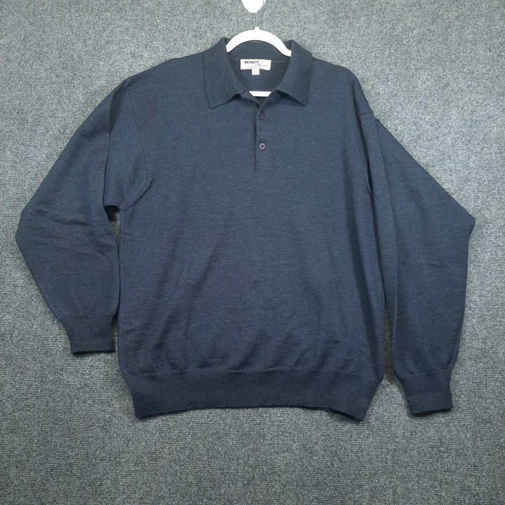 Mondo di Marco Knit Polo RN 82568 XL Navy Blue Mens Merino Wool Italy LS
